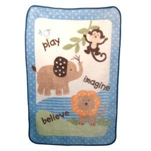 Garanimals Play Imagine Believe Monkey Elephant Lion Baby Blanket 28" X 42"